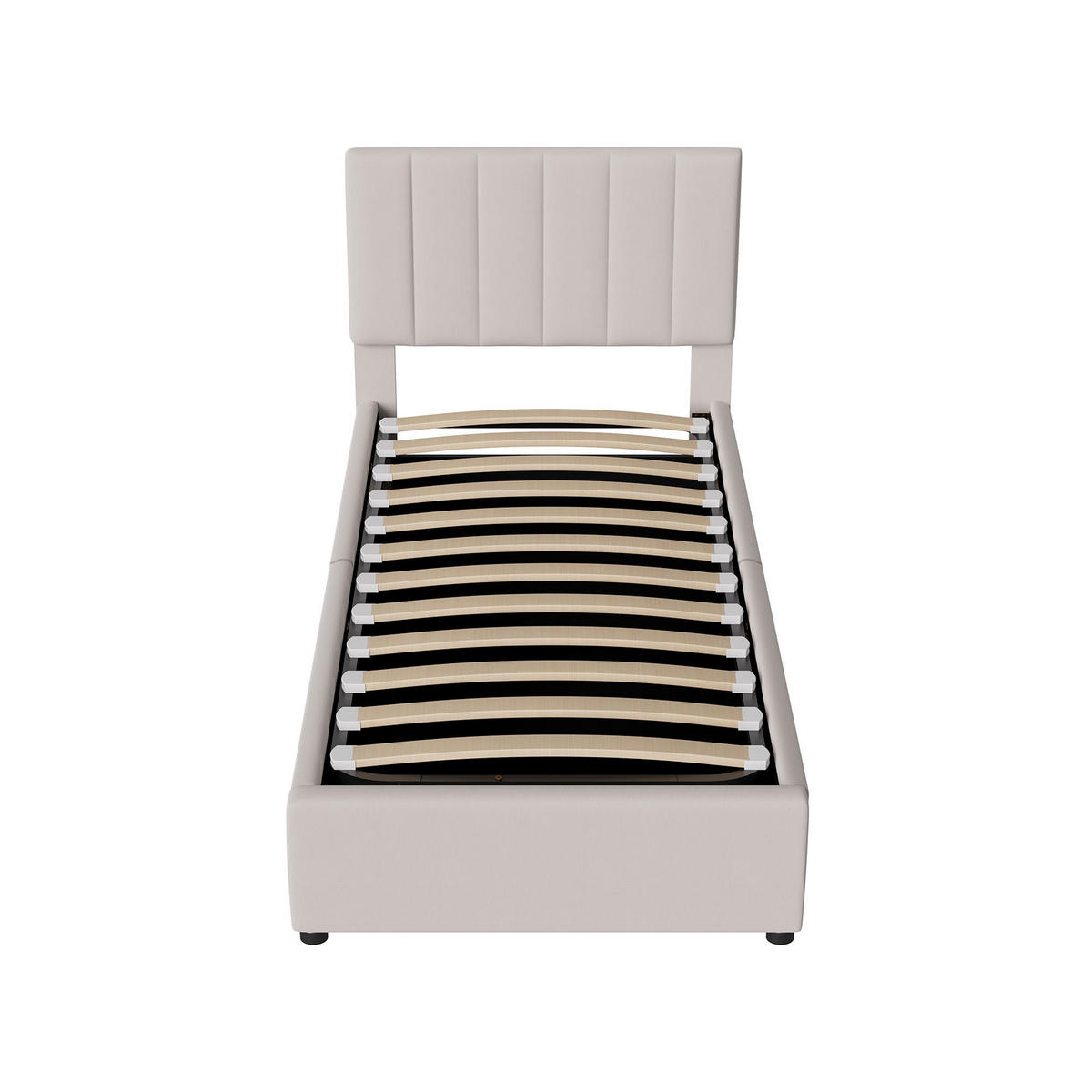 POLSTERBETT 90×200 cm mit bettkasten, hydraulisches stauraumbett, kinderbett mit hohes leinen-kastenbett, beige - Beige, Holz/Metall (90/200cm) - GENKI LIVING