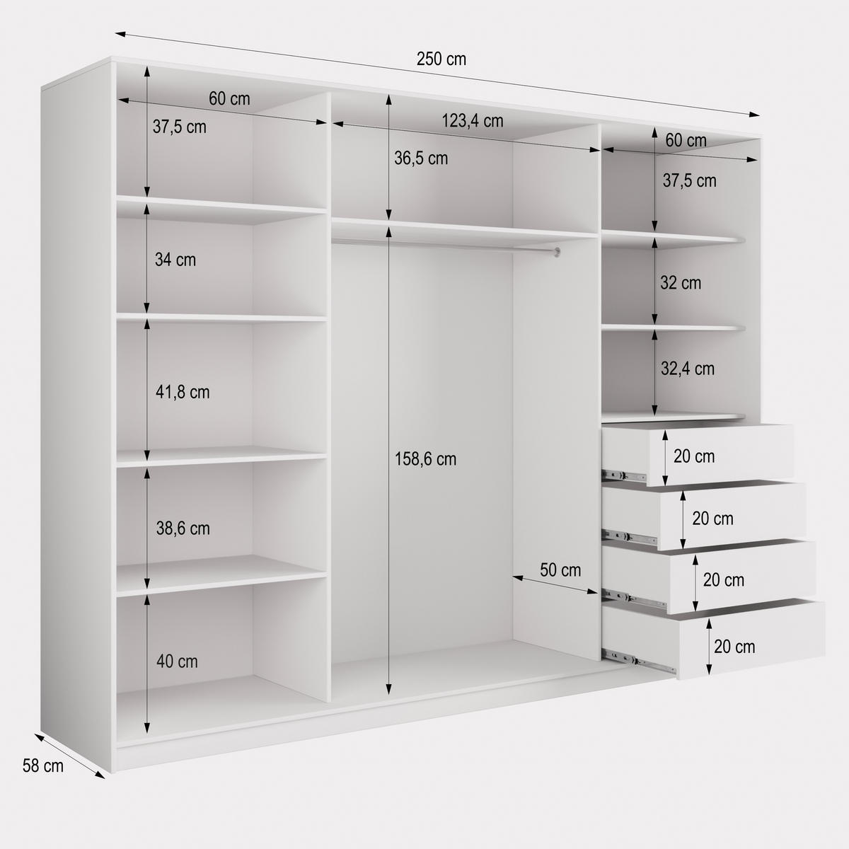 SCHWEBETÜRENSCHRANK TARI 250/205/58 cm 3-türig mit Spiegel und Schubladen Sonoma Eiche - Schwarz/Sonoma Eiche, Holzwerkstoff (250/205/58cm) - MASSENO