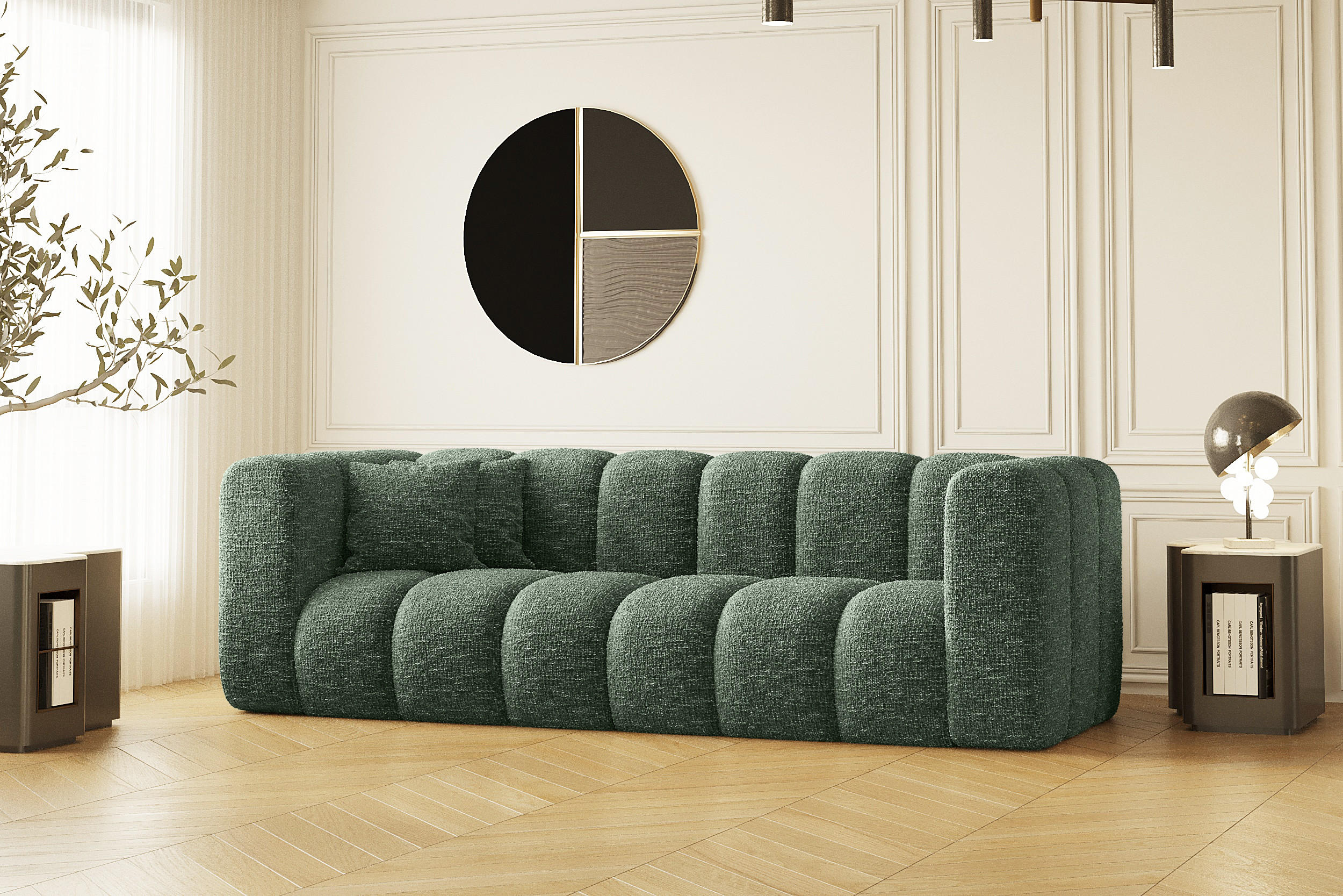 COUCH Dreisitzer-Sofa Grand Modular Stoff Haga Grün - Grün, Holz (230/70/91cm) - Kaiser Möbel