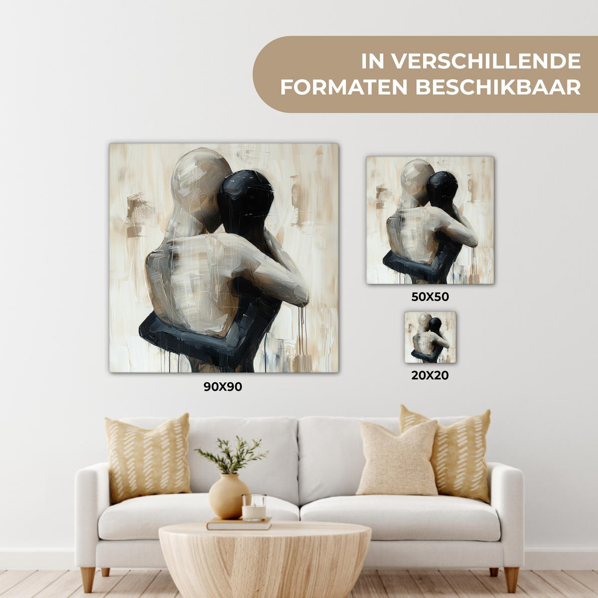 LEINWANDBILD Abstrakt - Liebe - Schwarz und weiß - Modern Wandbild Wohnzimmer 50x50 cm - Schwarz, Textil (50/50cm) - MuchoWow