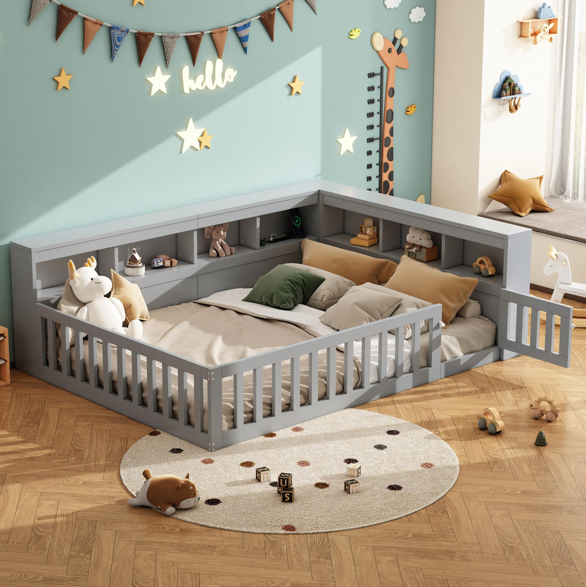 KINDERBETT Tagesbett 140/190 cm aus Spanplatte und MDF mit USB, Steckdose und Stauraum Grau - Grau, Holzwerkstoff (140/190cm) - Modenvie