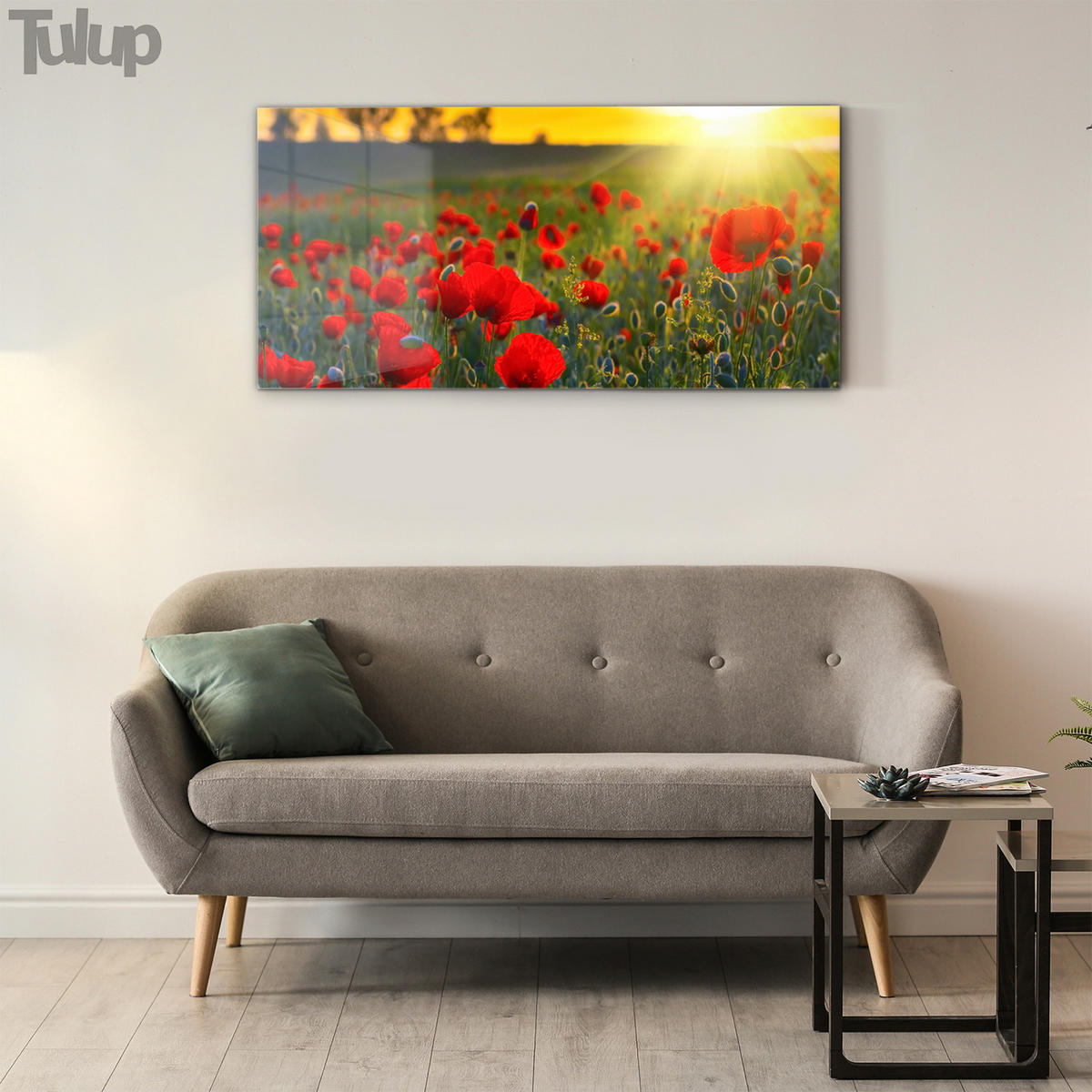 GLASBILD 120x60 cm Sonnenuntergangsfeld - Rot, Glas (120/60cm) - TULUP
