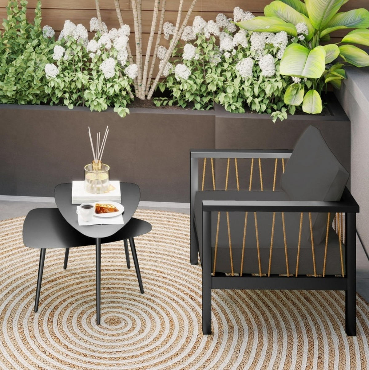 COUCHTISCH 65/45/45 cm & 65/45/35 cm aus Stahl für Innen- und Außenbereich im geometrischen Design, Schwarz - Schwarz, Metall (65/45/45cm) - Redom