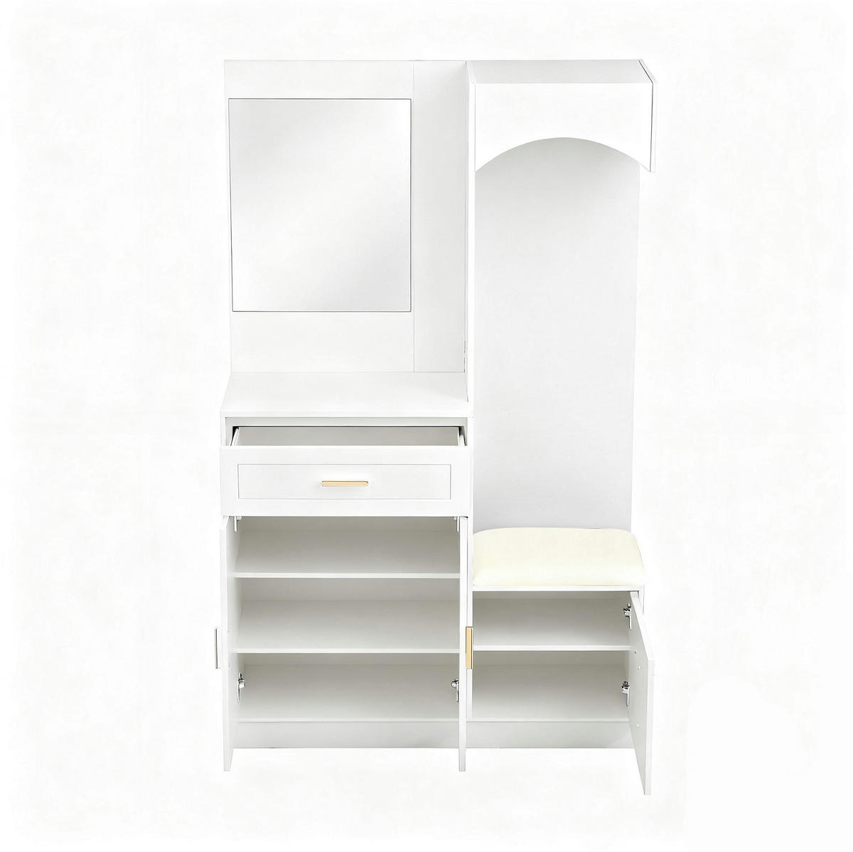 GARDEROBE mit Schuhschrank und Spiegel 110 x 33 x 185,5 cm Weiß - Weiß, Holzwerkstoff (33/185.5/110cm) - Beauniv