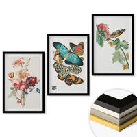 WANDBILDER 3er-Set - 40x60 cm Schwarzer Rahmen - Blumen, Schmetterlinge, Vögel, Pastellfarben - Schwarz, Kunststoff (40/60cm) - ArtPrintCave