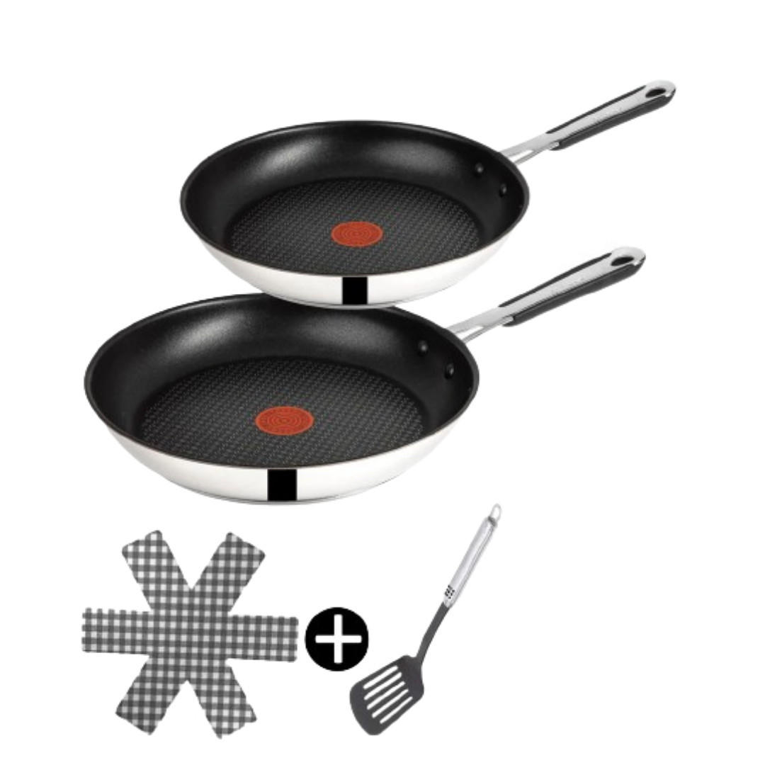 PFANNENSET E30 Jamie Oliver 4-tlg 24 cm 28 cm Edelstahl Antihaft Induktion - Silberfarben/Schwarz, Metall - Tefal