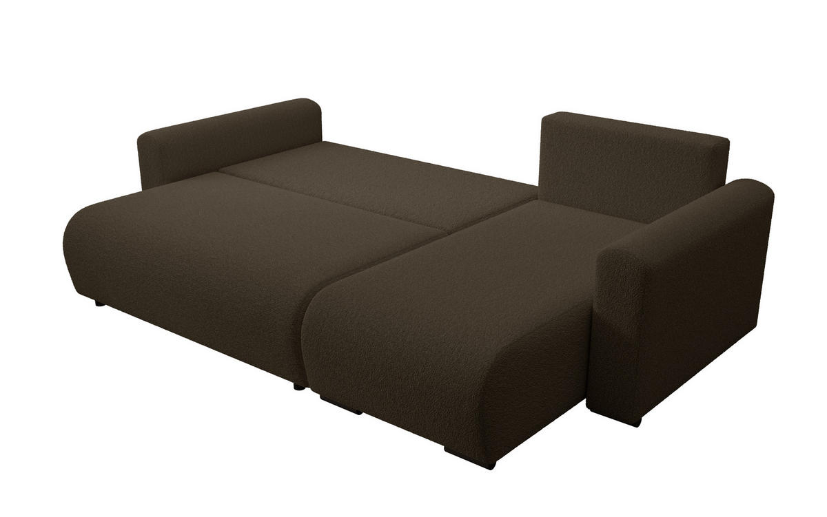 ECKSOFA DORA L, Eckcouch in L-Form mit Schlaffunktion und Bettkasten, Farbe: Dunkelbraun, Bouclé-Stoff, Ottomane Rechts - Dunkelbraun, Textil (240/143cm) - Storez24