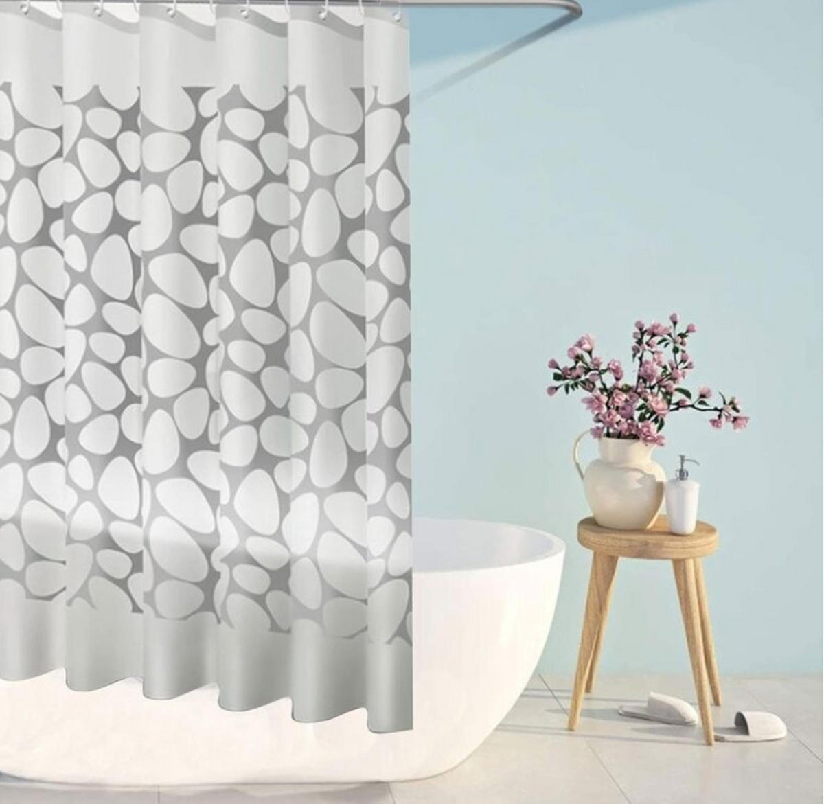 DUSCHVORHANG PEVA wasserdicht waschbar schimmelresistent antibakteriell verstärkt mit Haken - Grau, Kunststoff (180/200cm) - MCBOSON