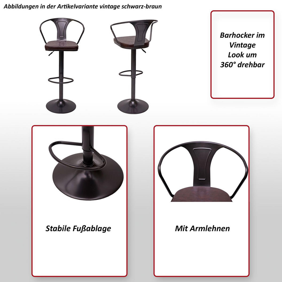 BARHOCKER H10B Schwarz, Cremeweiß 2er-Set - Schwarz/Weiß, Textil (51/108/45cm) - MCW