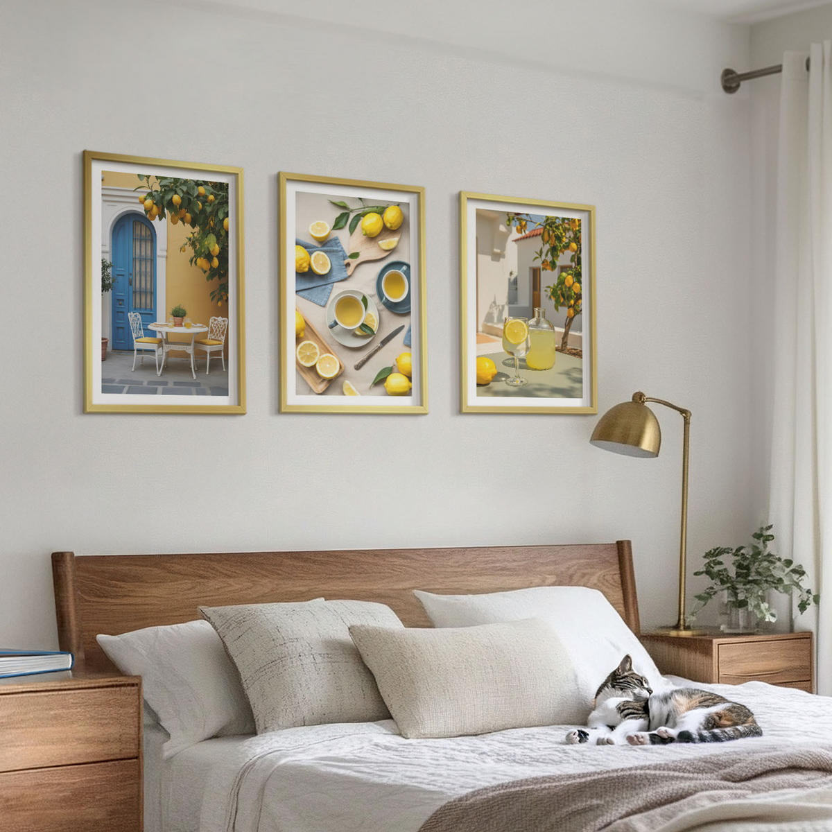 WANDBILDER 3er Set - 40x60 cm Goldrahmen - Zitronenlimonade blaue Tür - Goldfarben, Kunststoff (40/60cm) - ArtPrintCave