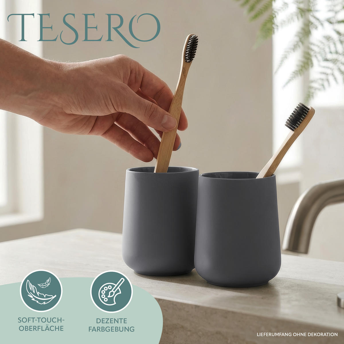 BECHER-SET TESERO 2tlg., Soft-Touch, grau - Grau, Kunststoff (8.5/10.5/8.5cm) - eluno