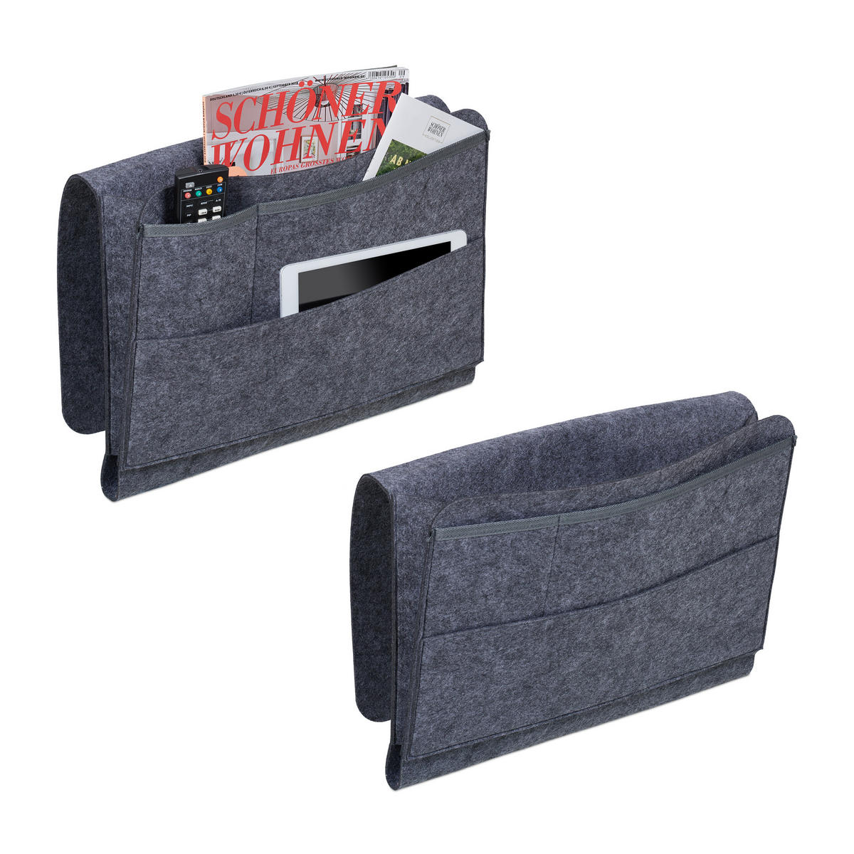 2XBETTTASCHE - Anthrazit, Textil (8/41/31.5cm) - Relaxdays