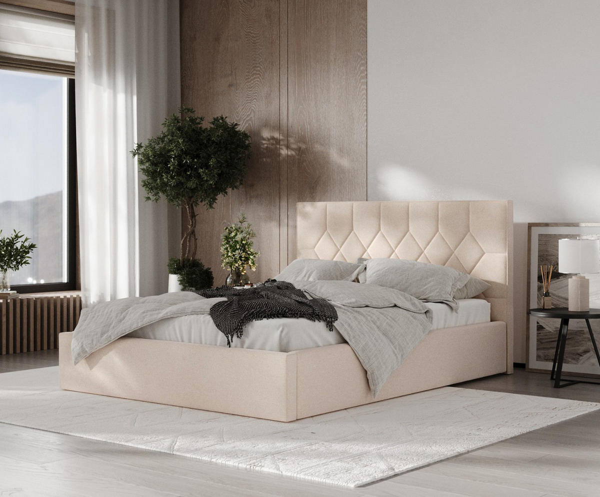 POLSTERBETT Brisa 180/200 cm Creme im Asti Stoff - Creme/Schwarz, Holz/Holzwerkstoff (180/200cm) - AltaBeds