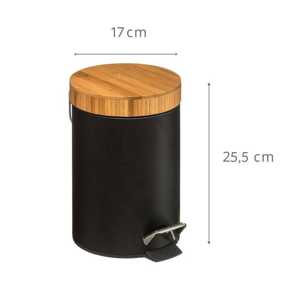 MÜLLEIMER mit Bambusdeckel Instant D'O 3 l 17/17/25,5 cm - Schwarz, Metall (17/25.5/17cm) - 5five Simply Smart
