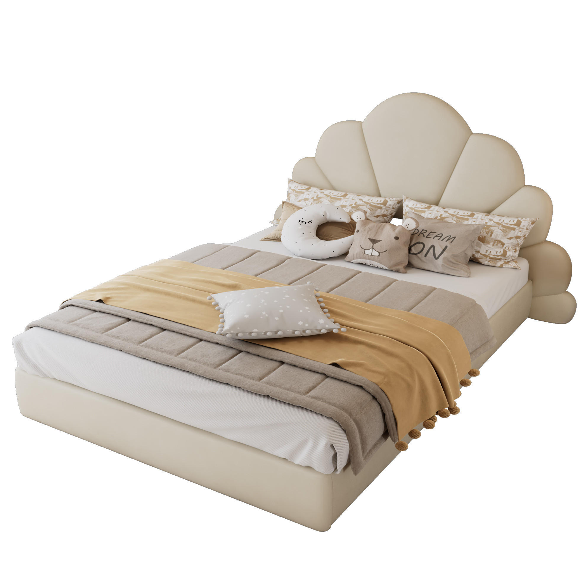 POLSTERBETT 140/200 cm Beige Samt mit Blüten-Kopfteil und rutschfestem Stand - Beige, Textil (140/200cm) - OKWISH