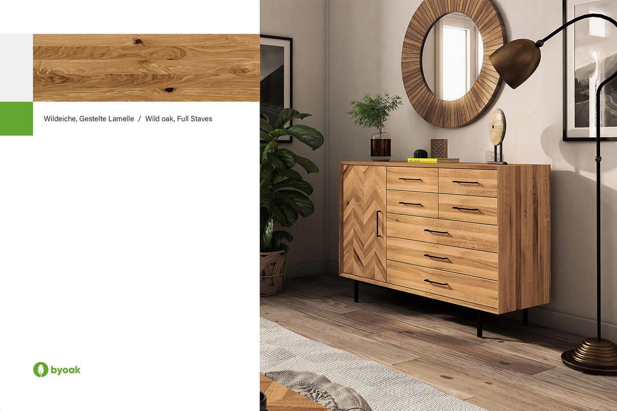KOMMODE BREIT LEON Wildeiche - Wildeiche, Holz (144/95/45cm) - byoak