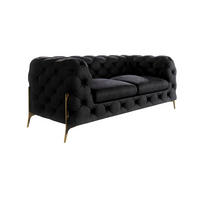 CHESTERFIELD-SOFA 2-Sitzer Lexi Schwarz Samt - Goldfarben/Schwarz, Holz/Textil (185/75/100cm) - S-Style Möbel