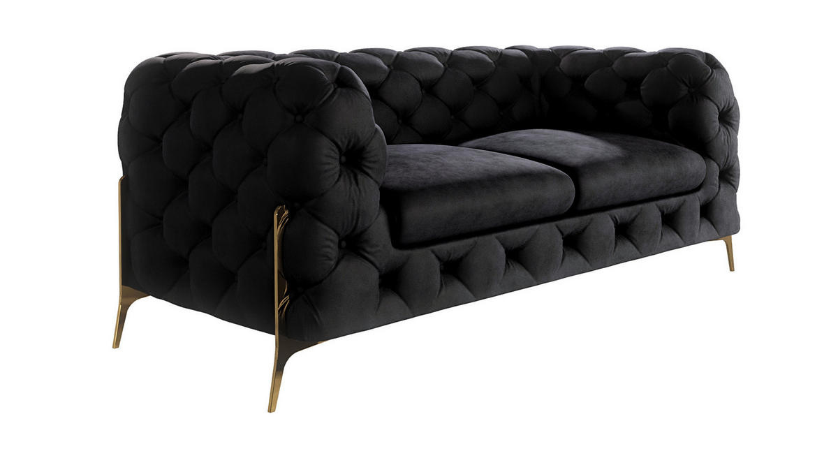 CHESTERFIELD-SOFA 2-Sitzer Lexi Schwarz Samt - Goldfarben/Schwarz, Holz/Textil (185/75/100cm) - S-Style Möbel