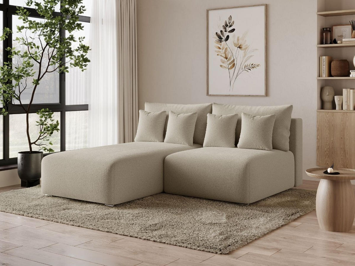 ECKSOFA Ronni Bouclé-Stoff Beige Rechts - Beige, Holz/Textil (206/190cm) - Graingold