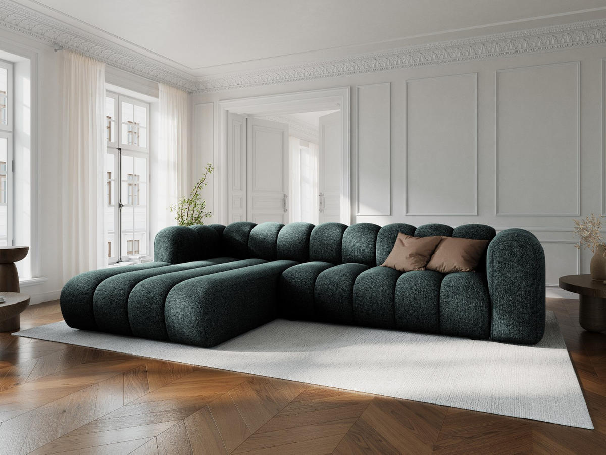 ECKSOFA modular links Lupine aus Chenille-Stoff petrol 4 Sitzplätze - Petrol, Textil (177/290cm) - Micadoni