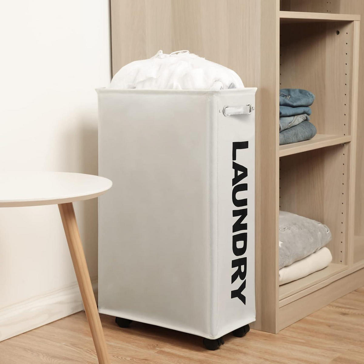 WÄSCHEKORB mit Rollen 73.5 cm Beige - Beige, Textil (23.5/73.5/40.5cm)