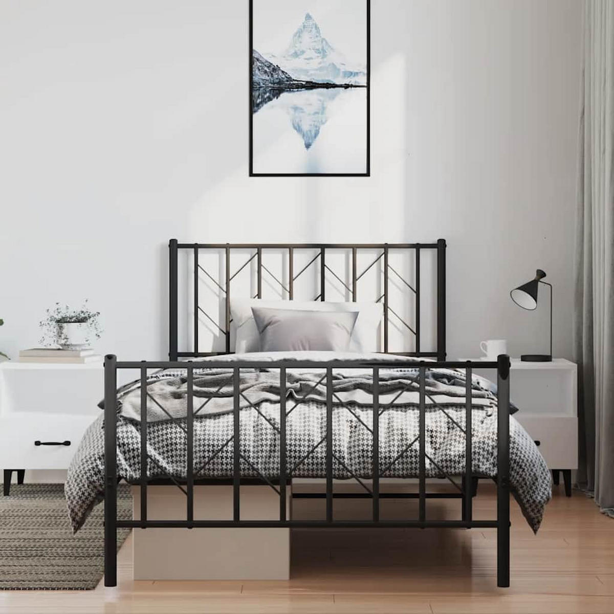 BETTGESTELL mit Kopf- und Fußteil Metall Schwarz 100x200 - Schwarz, Metall - furnicato