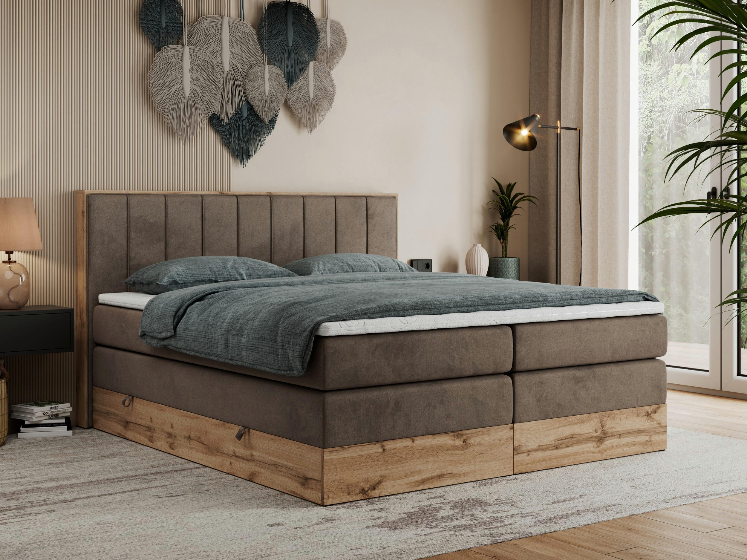 BOXSPRINGBETT BELLISSIMO KING 140/200 Braun Velvet - H4 - Braun, Holz/Textil (140/200cm) - MKS