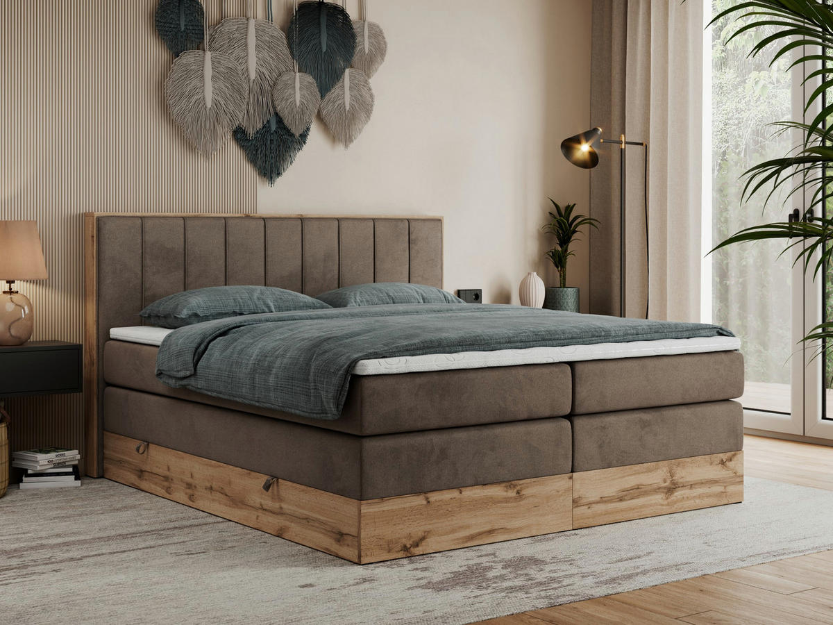 BOXSPRINGBETT BELLISSIMO KING 160/200 Braun Velvet - H3 - Braun, Holz/Textil (160/200cm) - MKS