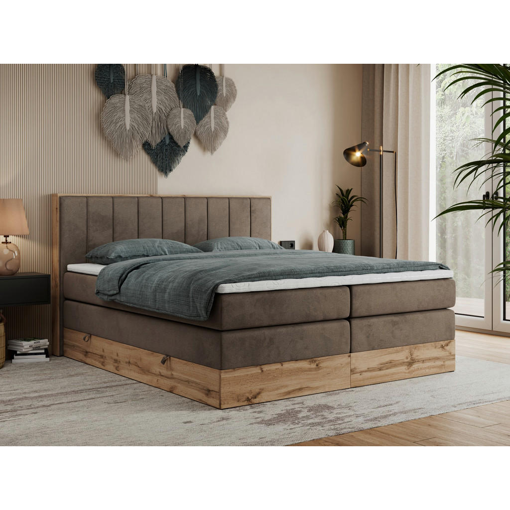 Thumbnail - MKS Boxspringbett, Braun, Textil, 2-Sitzer, H4, Rechteckig, 180x200 cm, Schlafzimmer, Betten, Boxspringbetten