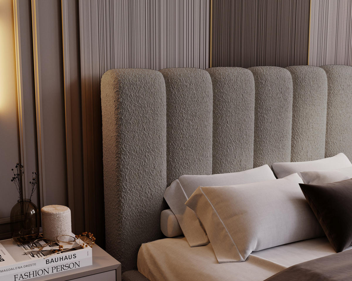 POLSTERBETT 140x200 Valetta mit Bettkasten, Bouclé Dunkelgrau - Dunkelgrau, Holz/Textil (140/200cm) - Emporius