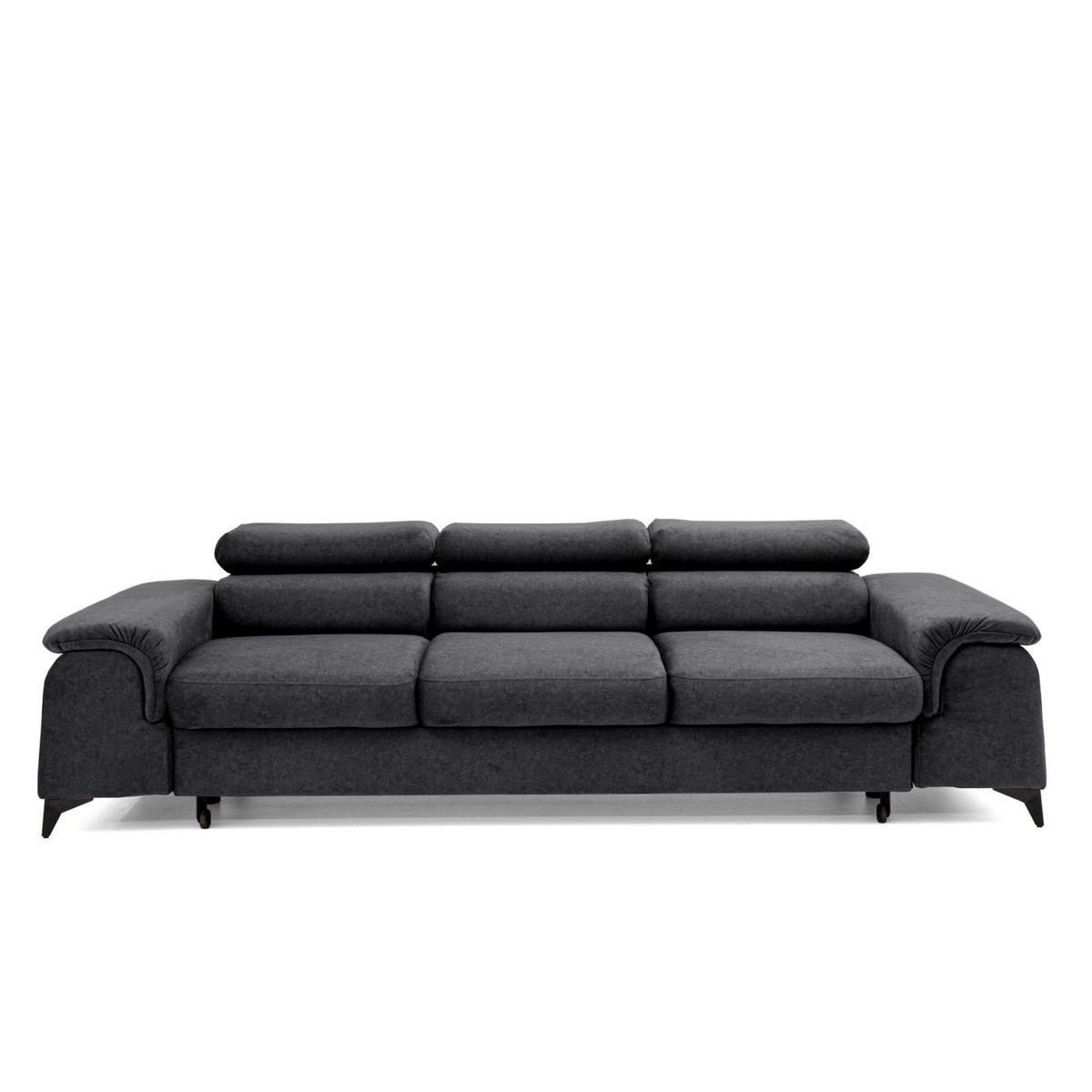 3-SITZER Sofa PLAZA mit Schlaffunktion 127x195 Velours Dunkelgrau - Dunkelgrau/Schwarz, Holz/Textil (260/90/100cm) - Muffo