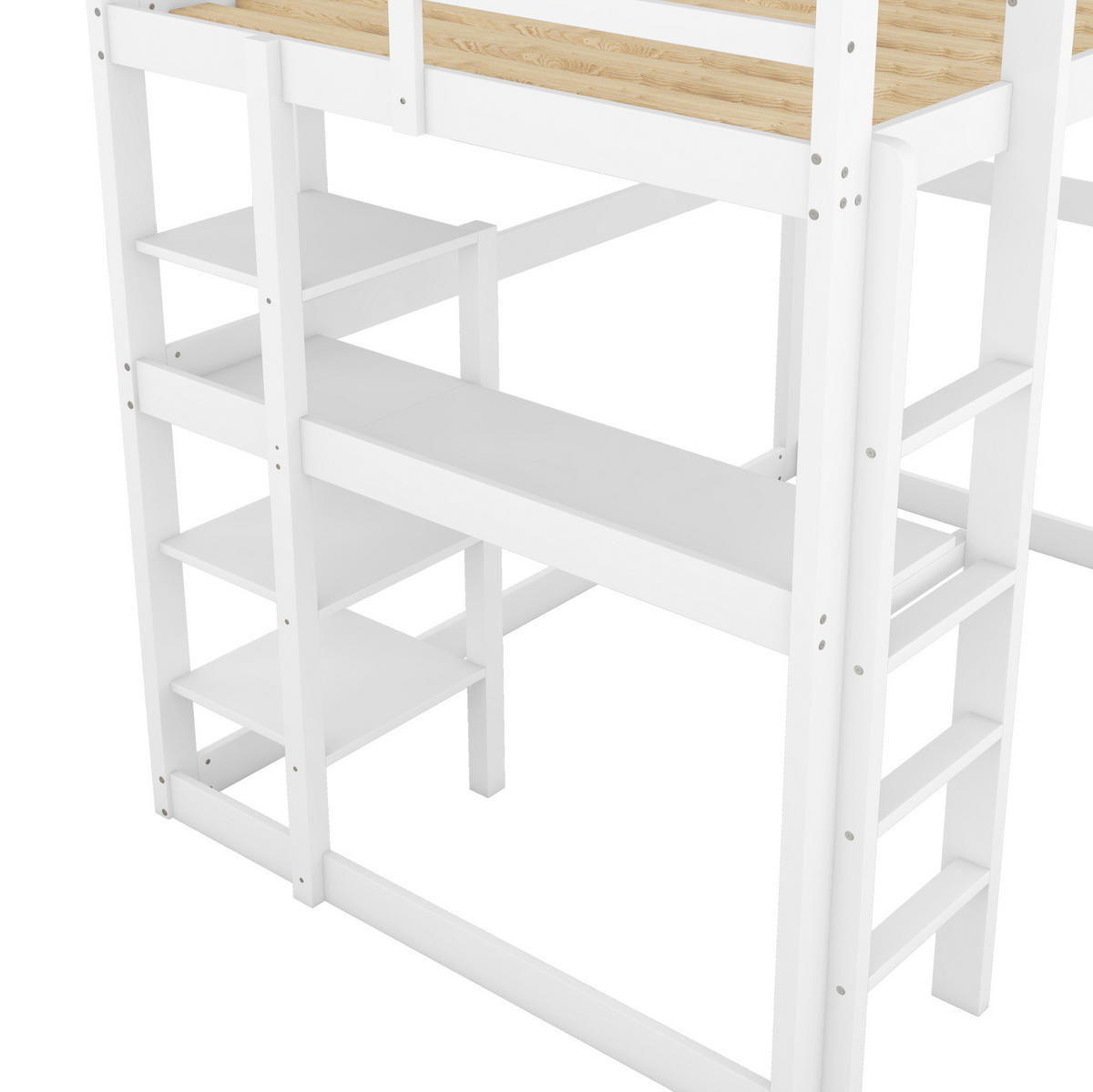 HOCHBETT 140/200 cm aus Kiefer mit Schreibtisch und 4 Ablagefächern Antikweiß - Weiß, Holz (140/200cm) - Modenvie