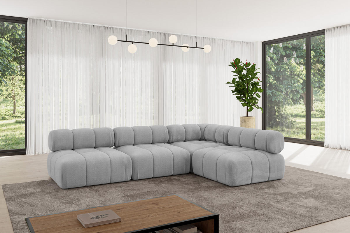 ECKSOFA modulares Sofa Samaro-L2 - 285x190x70 cm Hellgrau Velours - Hellgrau, Holzwerkstoff/Textil (285/190cm) - ALTDECOR