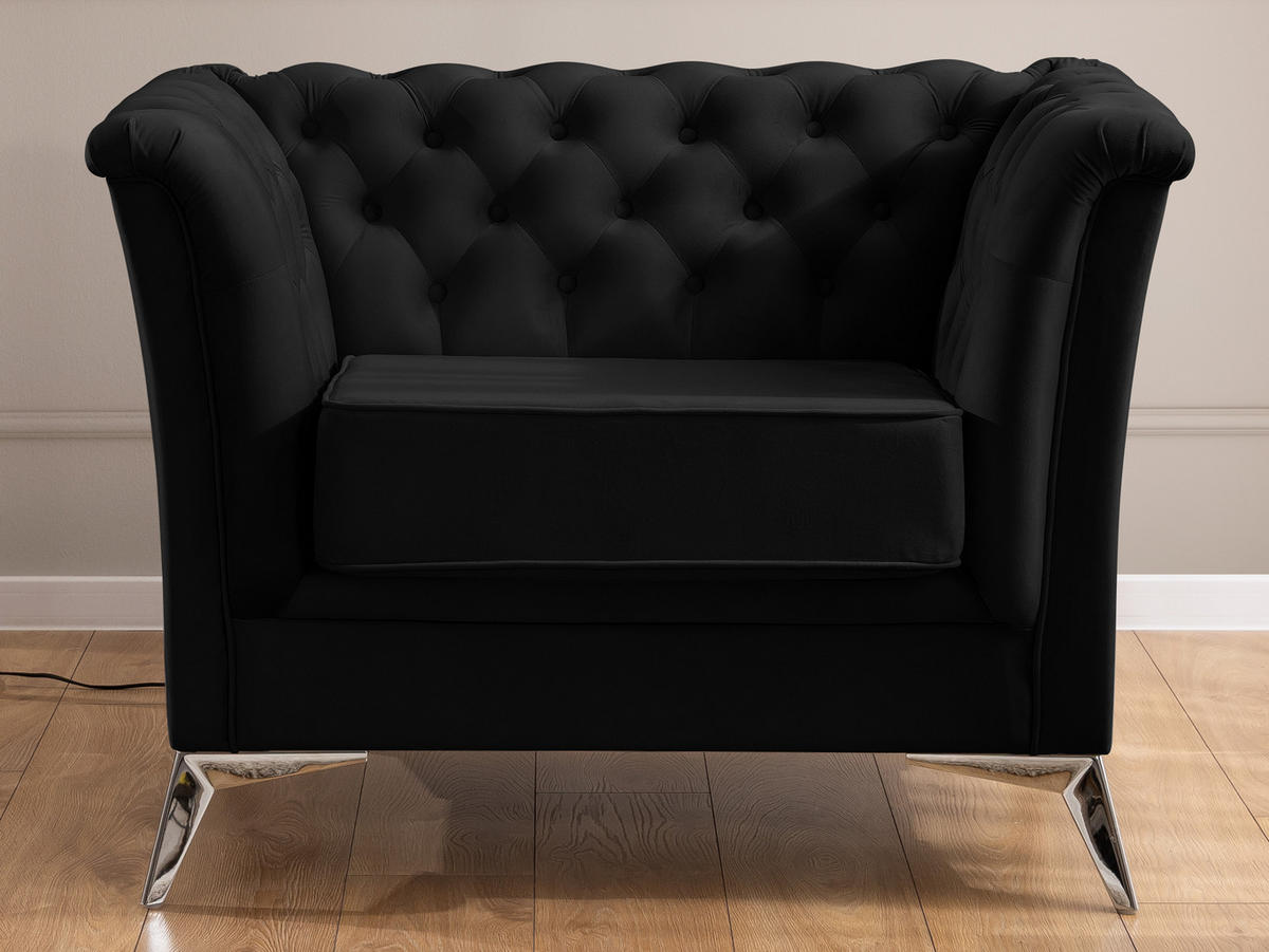 CHESTERFIELD-SESSEL Whitby Schwarz Samt mit silbernen Füßen - Silberfarben/Schwarz, Holz/Textil (116/78/82cm) - S-Style Möbel