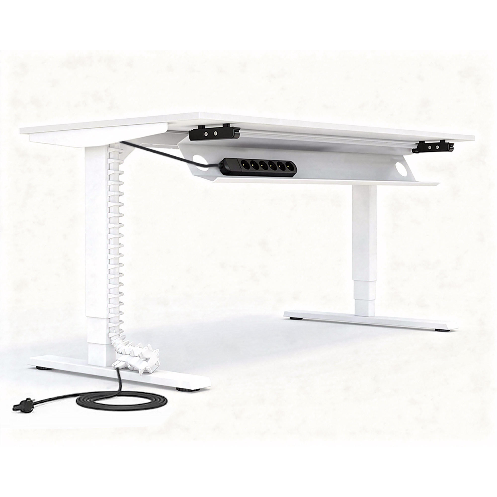 KABELMANAGEMENT-SET Horizontaler Kabelkanal Flex-big / Plus Vertikale Kabelführung + 6-fach Steckdose Weiß 1280mm - Weiß, Metall (16/128/10cm) - ASSMANN