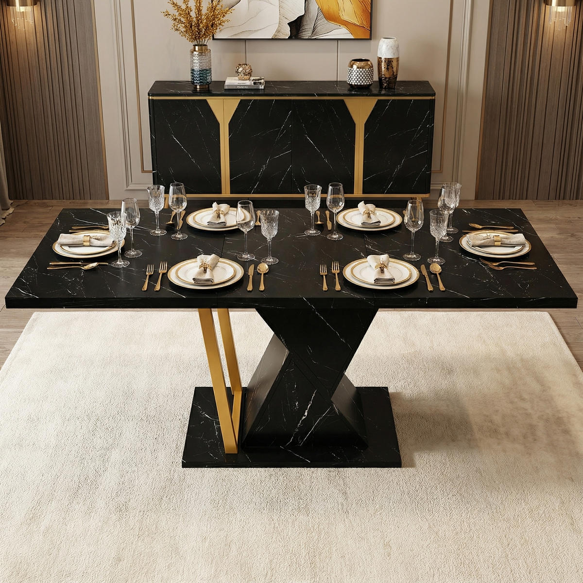 ESSTISCH ausziehbar 110–140 cm in Schwarz Marmor-Optik - Schwarz, Holzwerkstoff (80/110/76cm) - Urban Meuble