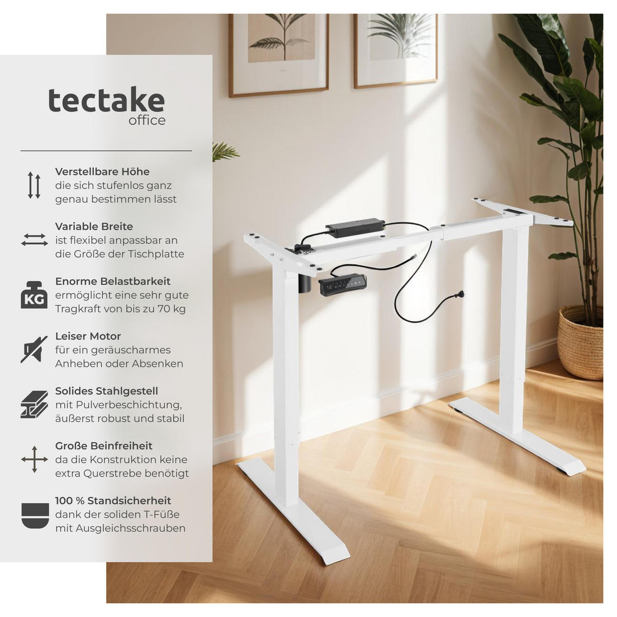 TISCHGESTELL Piotr,85 - 129 x 65 x 71 - 121 cm,weiß - Weiß, Metall (129/65/121cm) - tectake