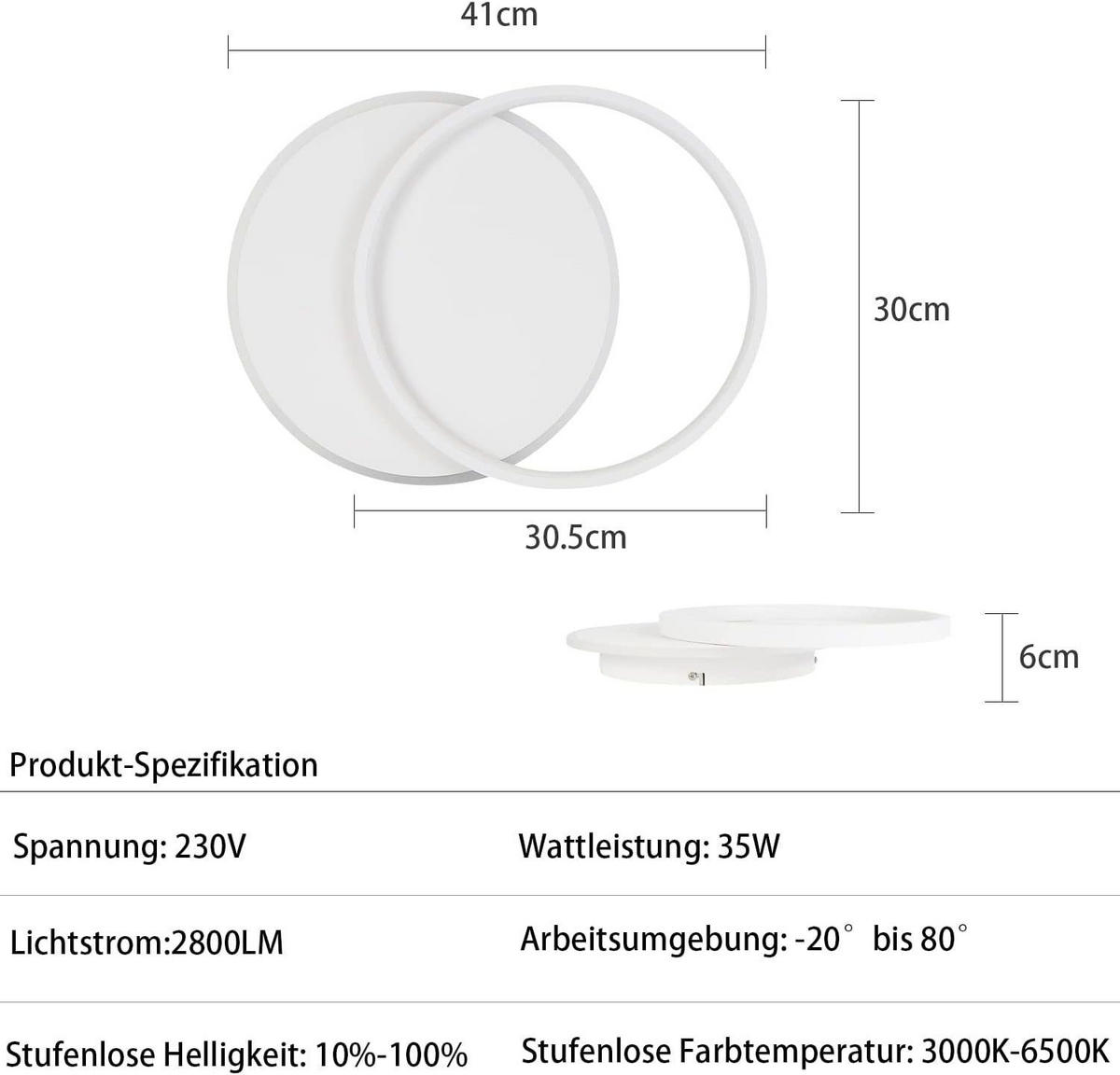 LED-DECKENLEUCHTE Gemini 41/30/6 cm - Weiß, Metall (41/30/6cm) - Nettlife