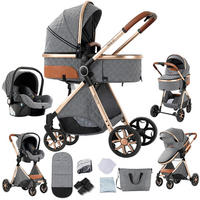 KINDERWAGENSET 3-in-1 mit Autositz, höhenverstellbarer Rückenlehne, wendbarem Sitz, Federung, Verdeck mit UV-Schutz für Babys, grau - Grau, Metall (80/60cm) - Kaket