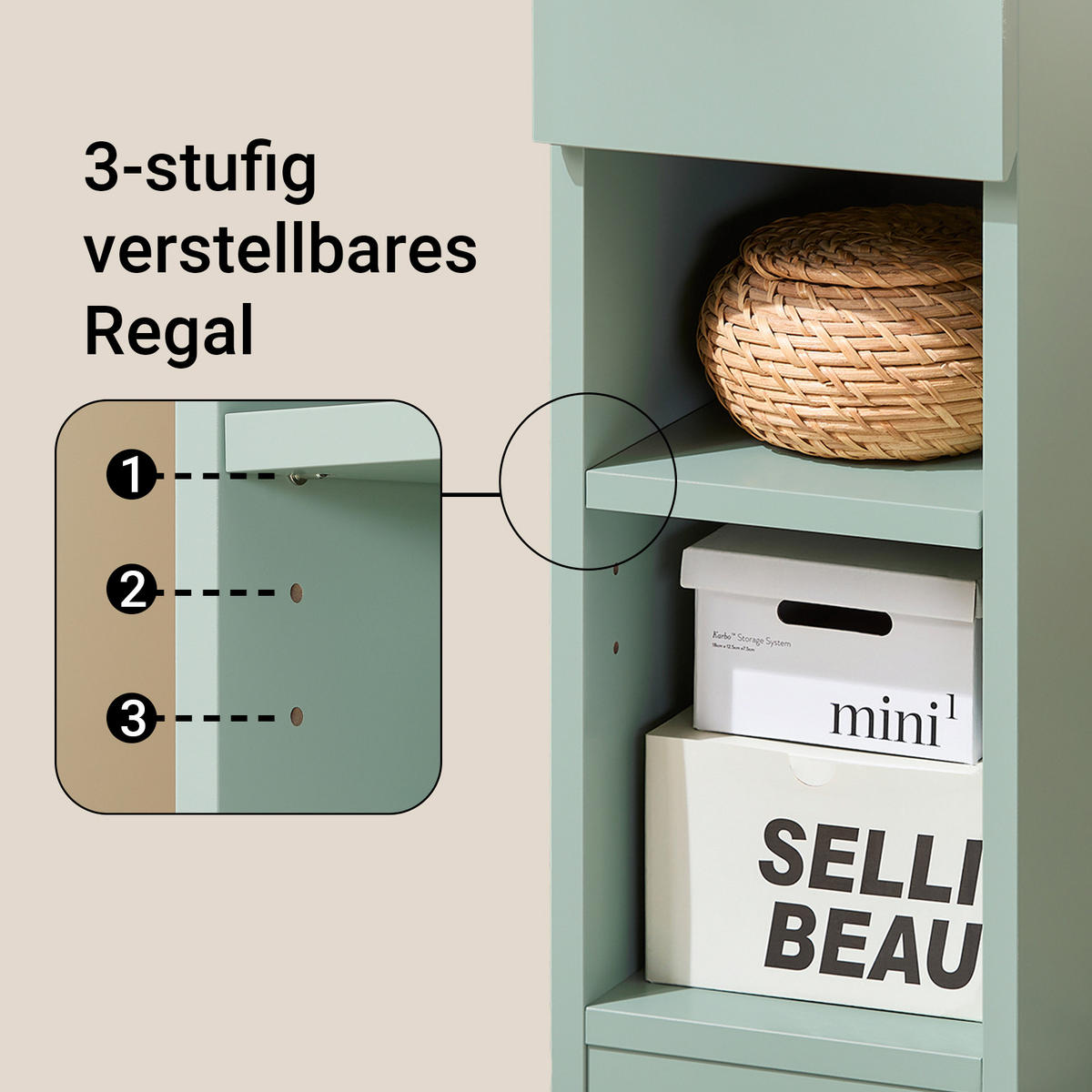 NACHTTISCH mit Schublade, schmal Grün 20x61x35cm - Grün, Holzwerkstoff (20/61/35cm) - SoBuy