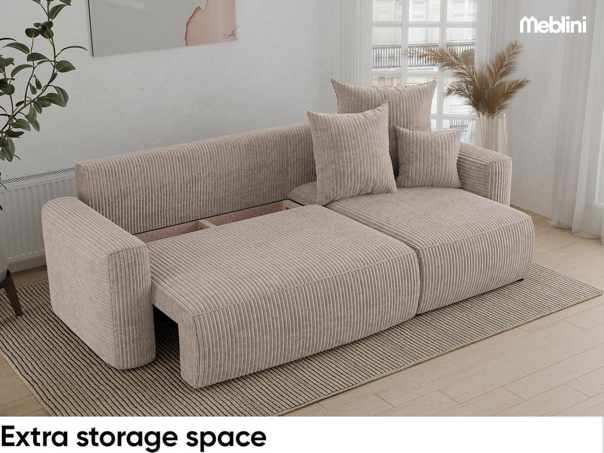 ECKSOFA DAVE L - Beige/Schwarz, Holzwerkstoff (238/87cm) - Meblini