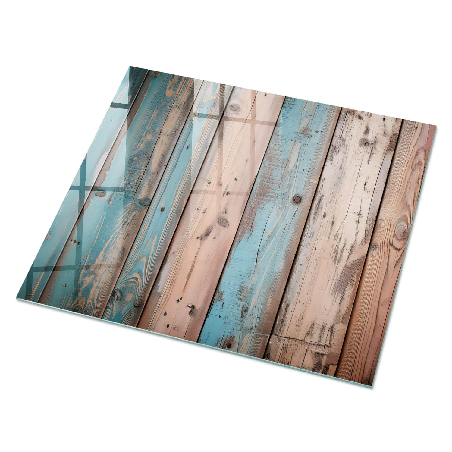 GLASPLATTE 80x60 cm – Rustikales Holz - Blau, Glas (0.4/80/60cm) - ArtPrintCave