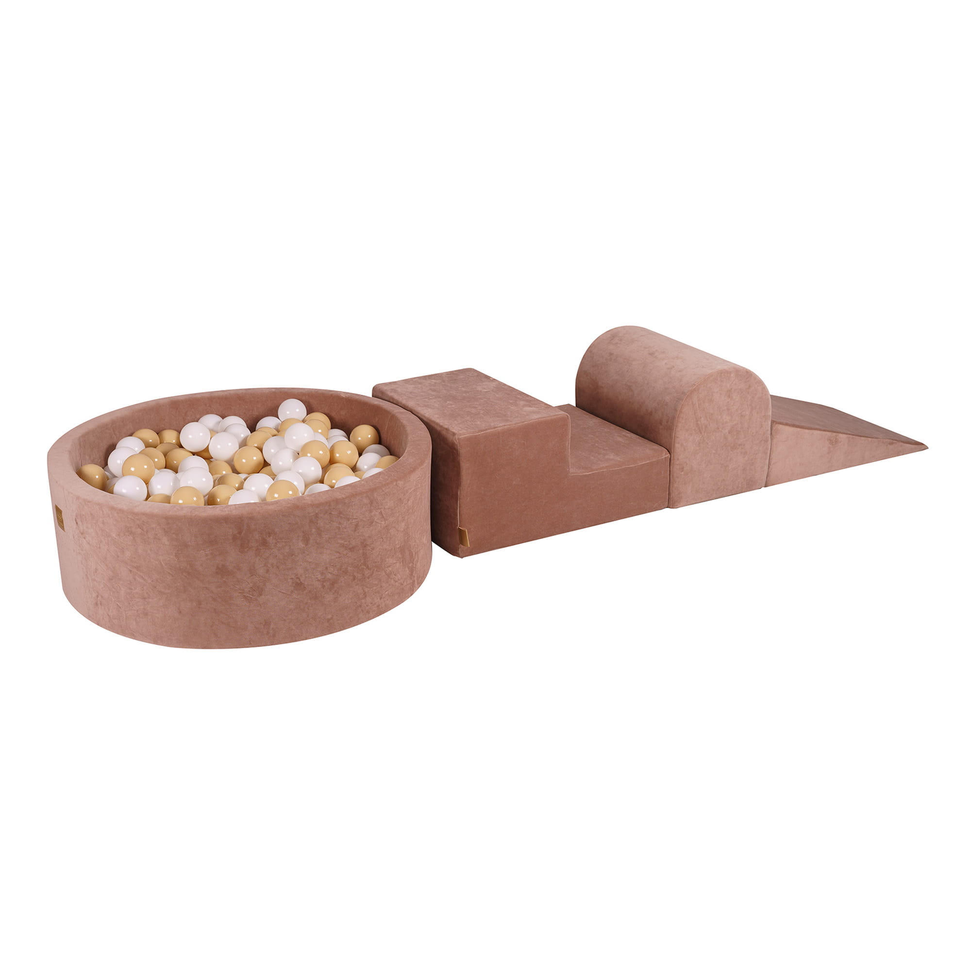 BÄLLEBAD mit Schaumstoff Bausteinen für Kinder, Samt, Beige - Beige/Creme, Textil (230/45/30cm) - MeowBaby