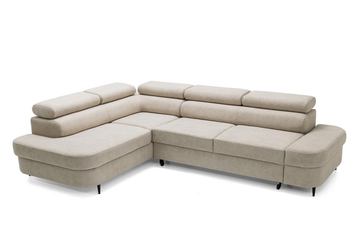 ECKSOFA PRIAM L Links mit Schlaffunktion 125x195 Velours Beige - Beige/Schwarz, Holz/Textil (203/275cm) - Muffo