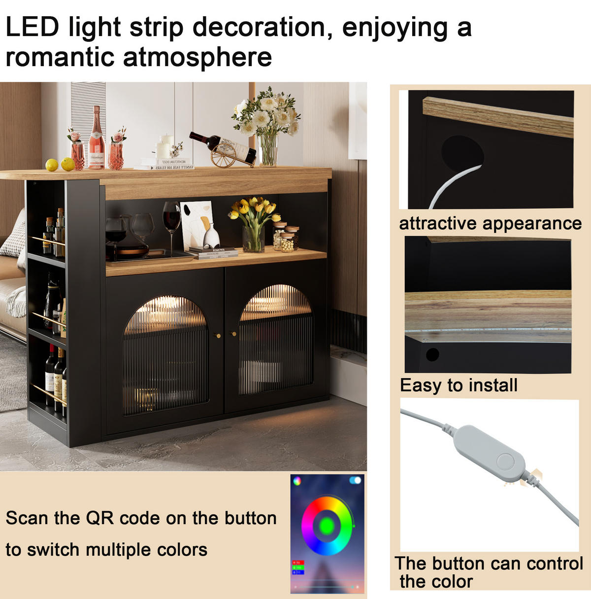 BEISTELLTISCH 138-193/105/39 cm Schwarz aus MDF drehbar mit LED-Lichtleiste - Schwarz, Holzwerkstoff (138/39/105cm) - OKMYHOME