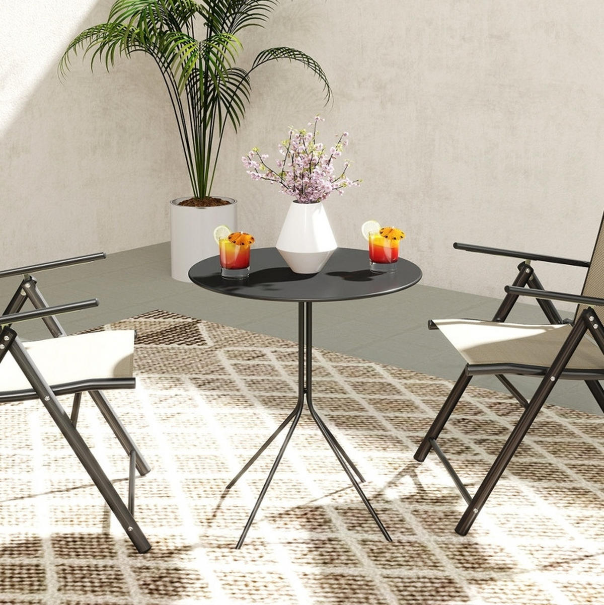 GARTENTISCH Ø60/71 cm aus Stahl mit Fußpolstern und pulverbeschichteter Oberfläche, Schwarz - Schwarz, Metall (60/60/71cm) - Redom