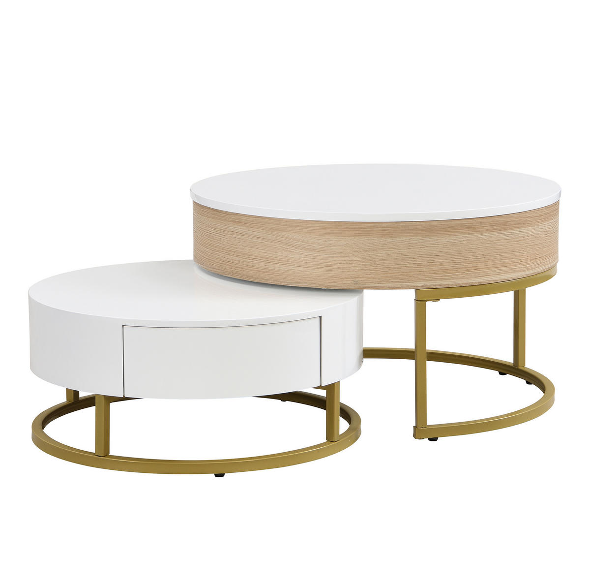 KONFERENČNÍ stolek 70/70/56 cm bílý a zlatý z MDF s výklopnou deskou a zásuvkou - bílá, kompozitní dřevo (70/70/56.5cm) - OKWISH