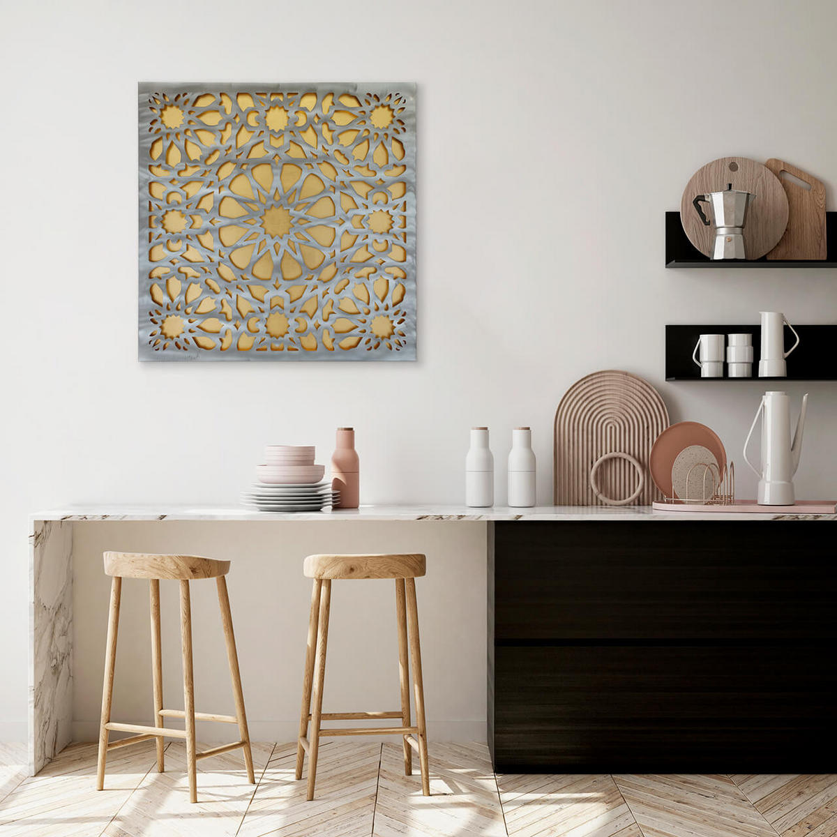 METALLBILD Gold 80/80 cm - Silberfarben/Goldfarben, Metall (3/80cm) - KUNSTLOFT