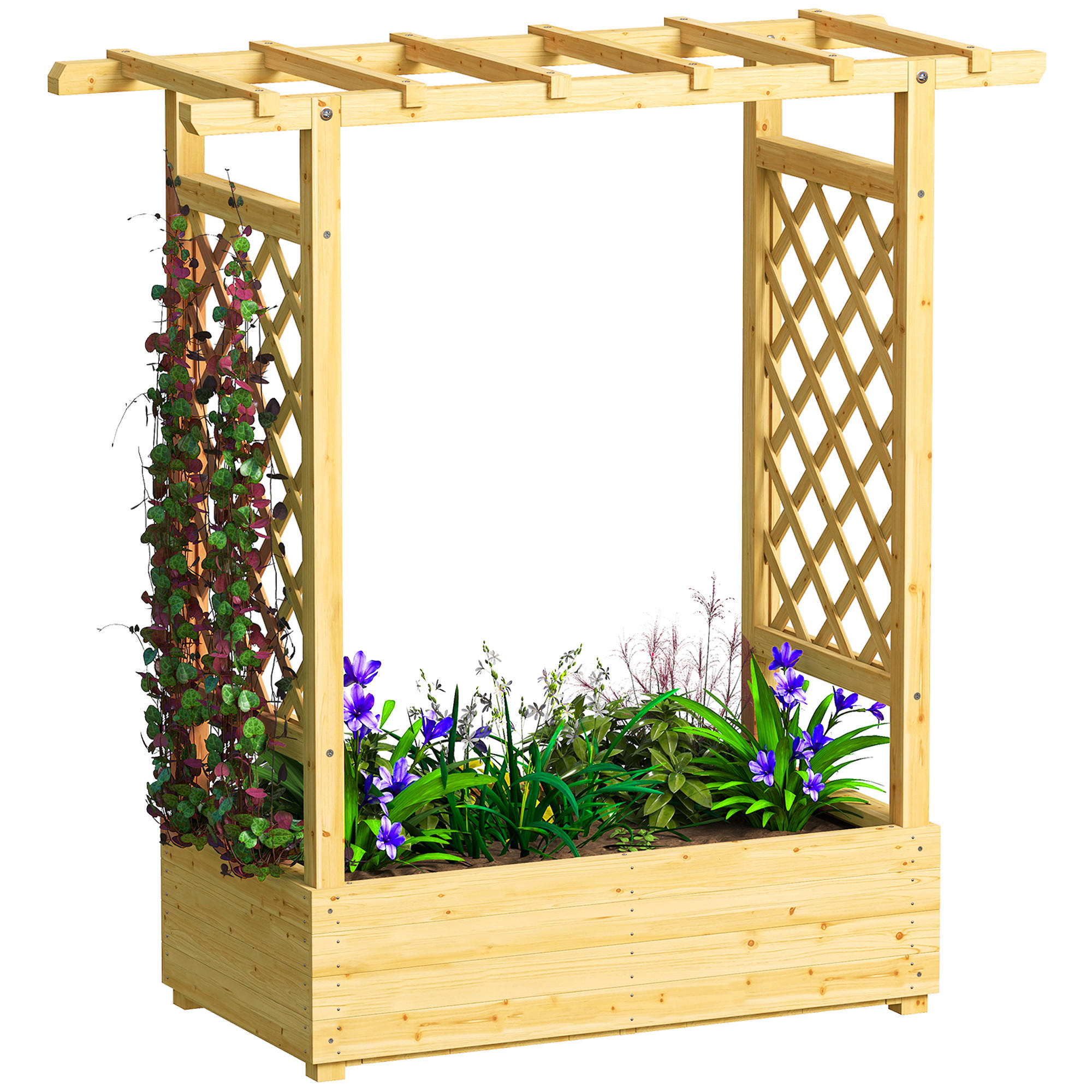 HOCHBEET DE-12227 mit seitl. u. oberem Rankgitter Natur - Naturfarben, Holz (110/113/44cm) - ComfortXL
