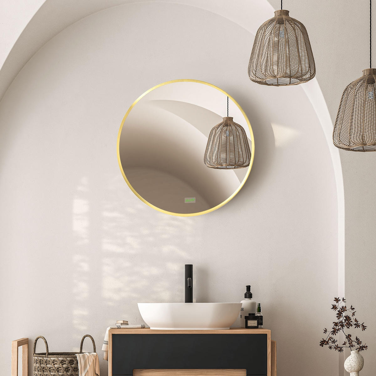 BADSPIEGEL, Gold, Ø50 cm, für Badezimmer, IP44, Gold, Alu - Goldfarben, Glas (2/50/50cm) - Kleankin